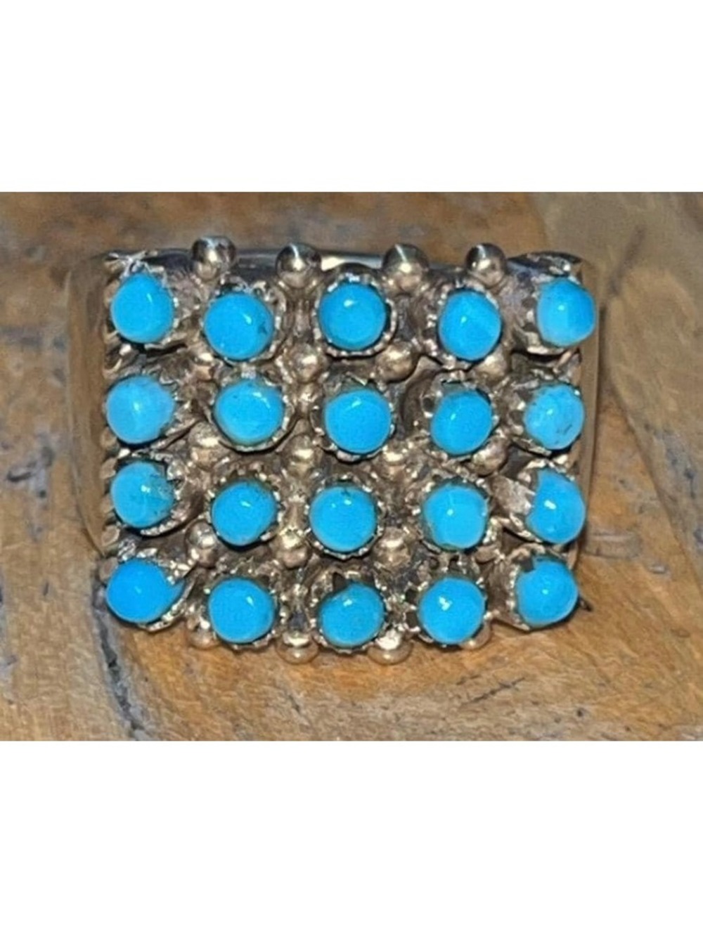 Zuni sterling silver snake eye row ring cluster turquoise size 7 4 row ring